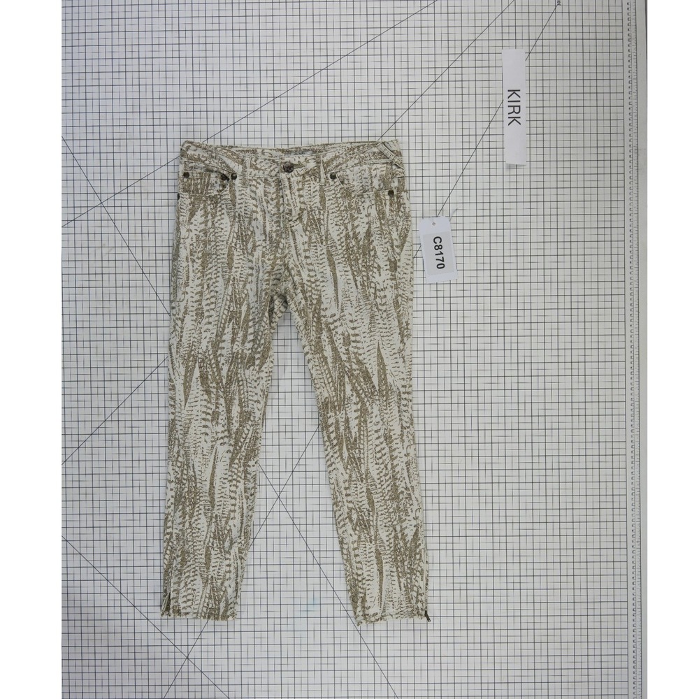 Free People Skinny Jeans Women's Size 29 Gold Metallic Leaf Print Ankle Zip Edgy - Picture 8 of 9